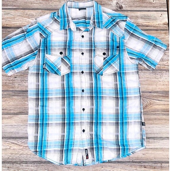 Vtg No Fear Shirt Medium Button Down Blue White Cotton - Picture 1 of 3